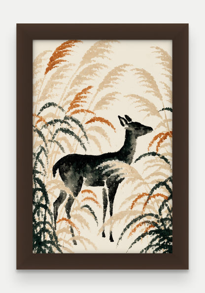 Obraz na płótnie Jelen w ramie, oprawa: drewno brązowe, format 20 × 30 cm