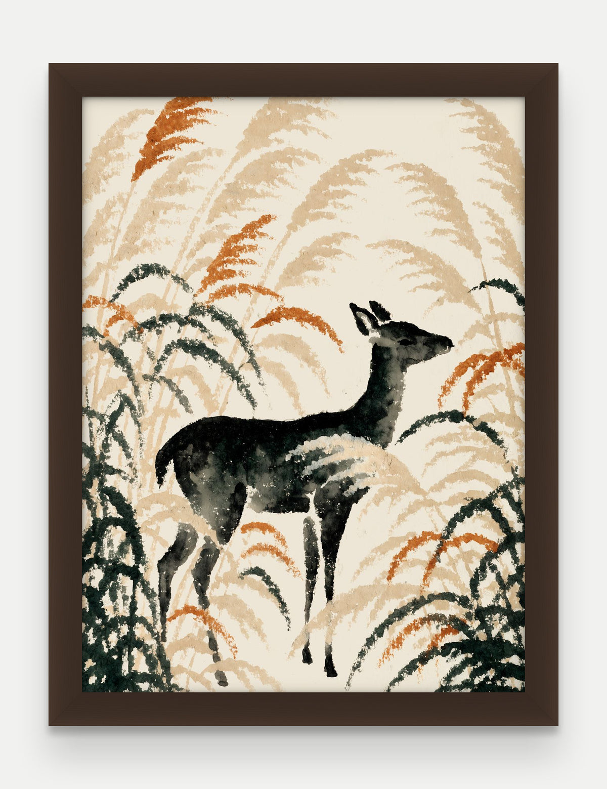 Obraz na płótnie Jelen w ramie, oprawa: drewno brązowe, format 30 × 40 cm