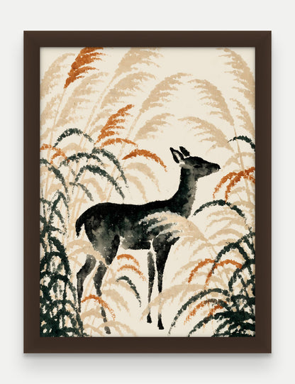 Obraz na płótnie Jelen w ramie, oprawa: drewno brązowe, format 30 × 40 cm
