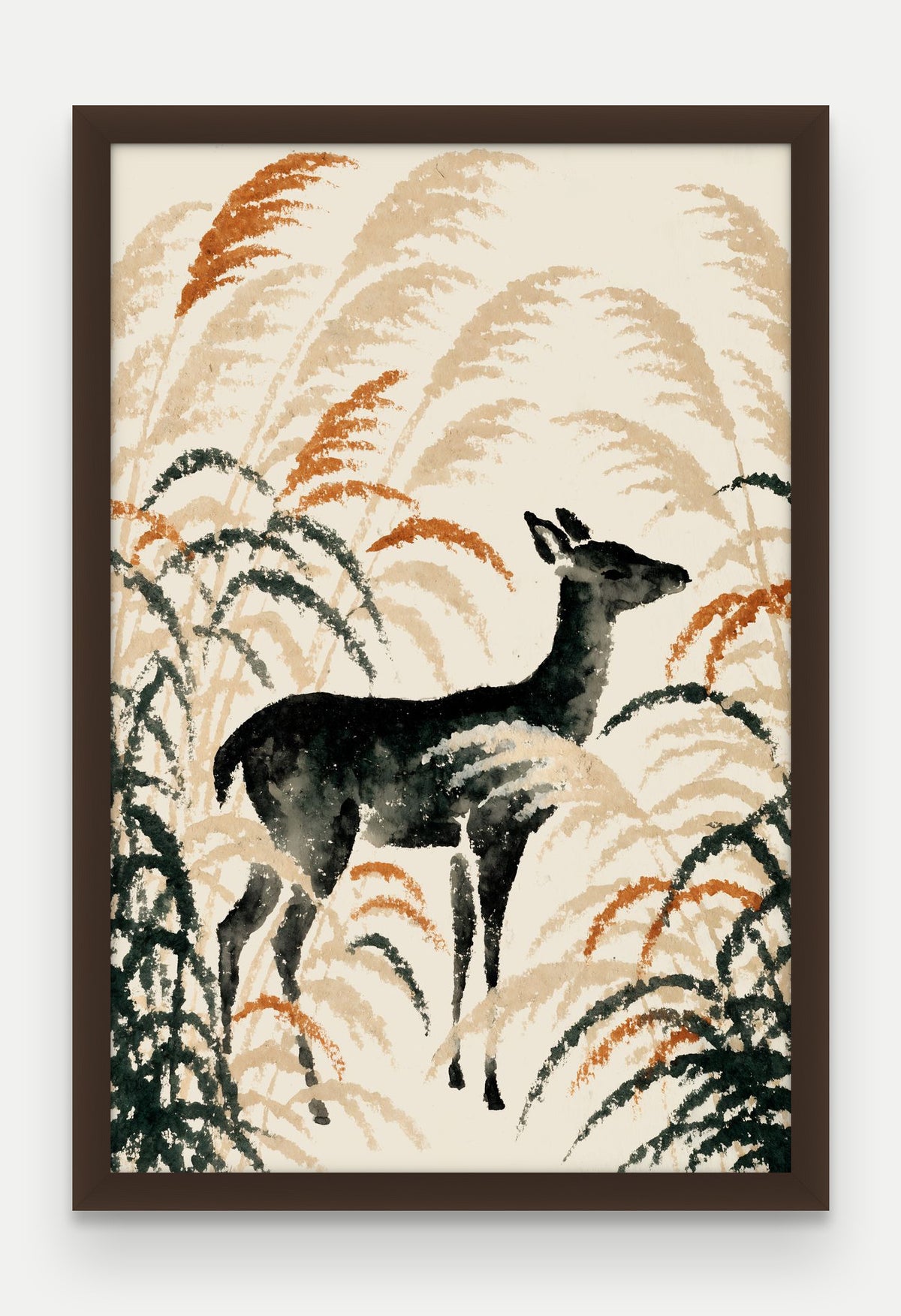 Obraz na płótnie Jelen w ramie, oprawa: drewno brązowe, format 40 × 60 cm