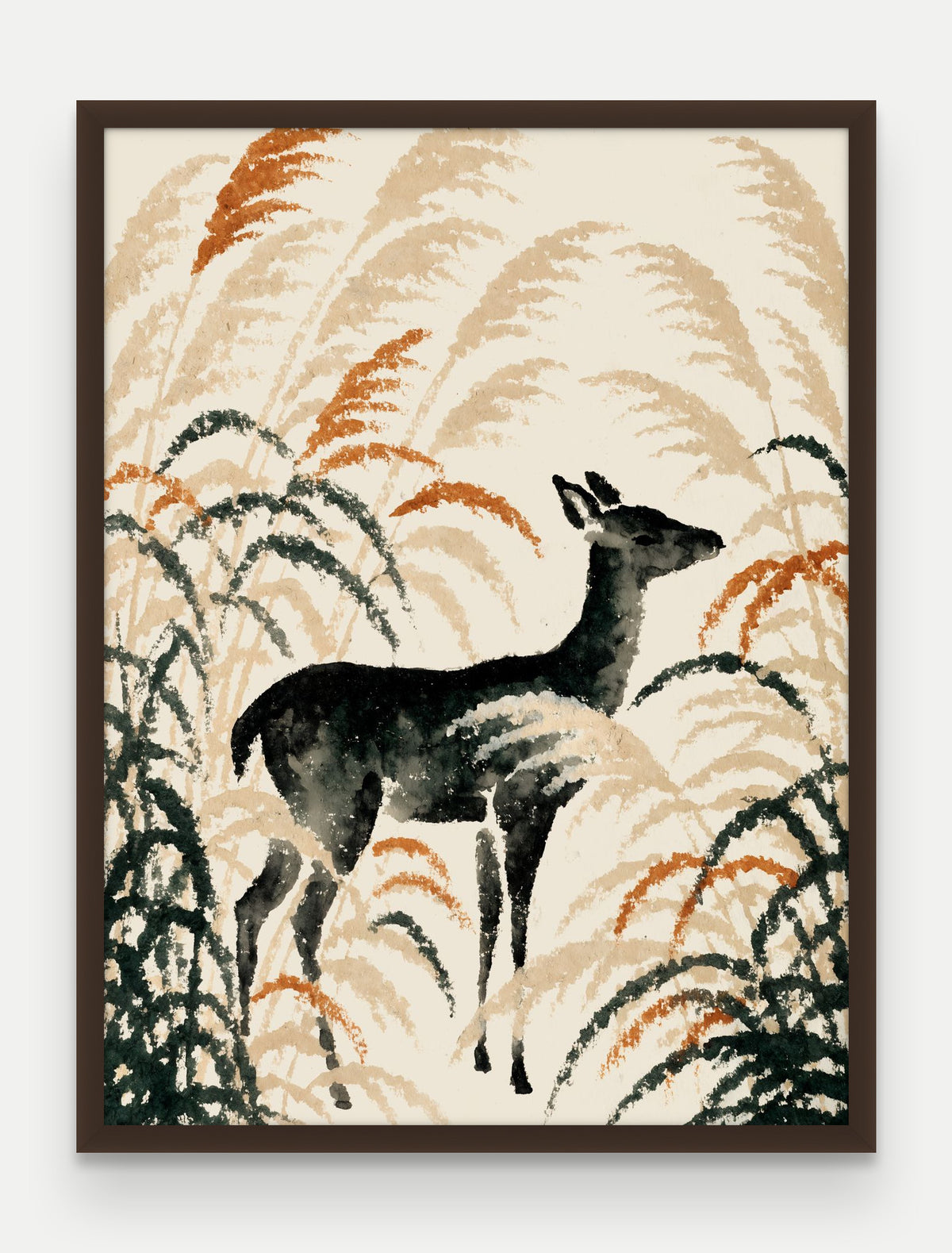 Obraz na płótnie Jelen w ramie, oprawa: drewno brązowe, format 60 × 80 cm