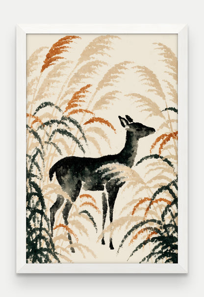 Obraz na płótnie Jelen w ramie, oprawa: drewno białe, format 40 × 60 cm