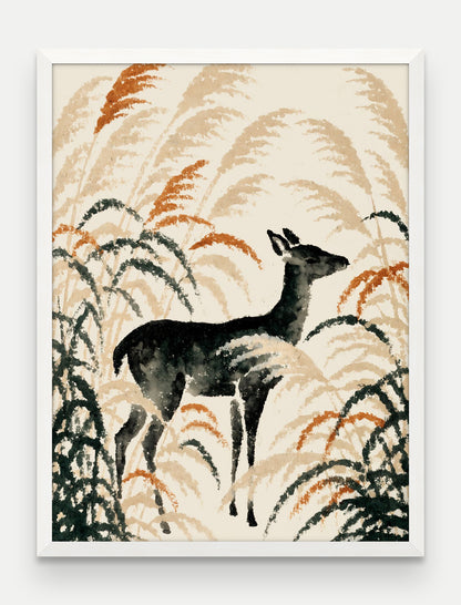 Obraz na płótnie Jelen w ramie, oprawa: drewno białe, format 60 × 80 cm