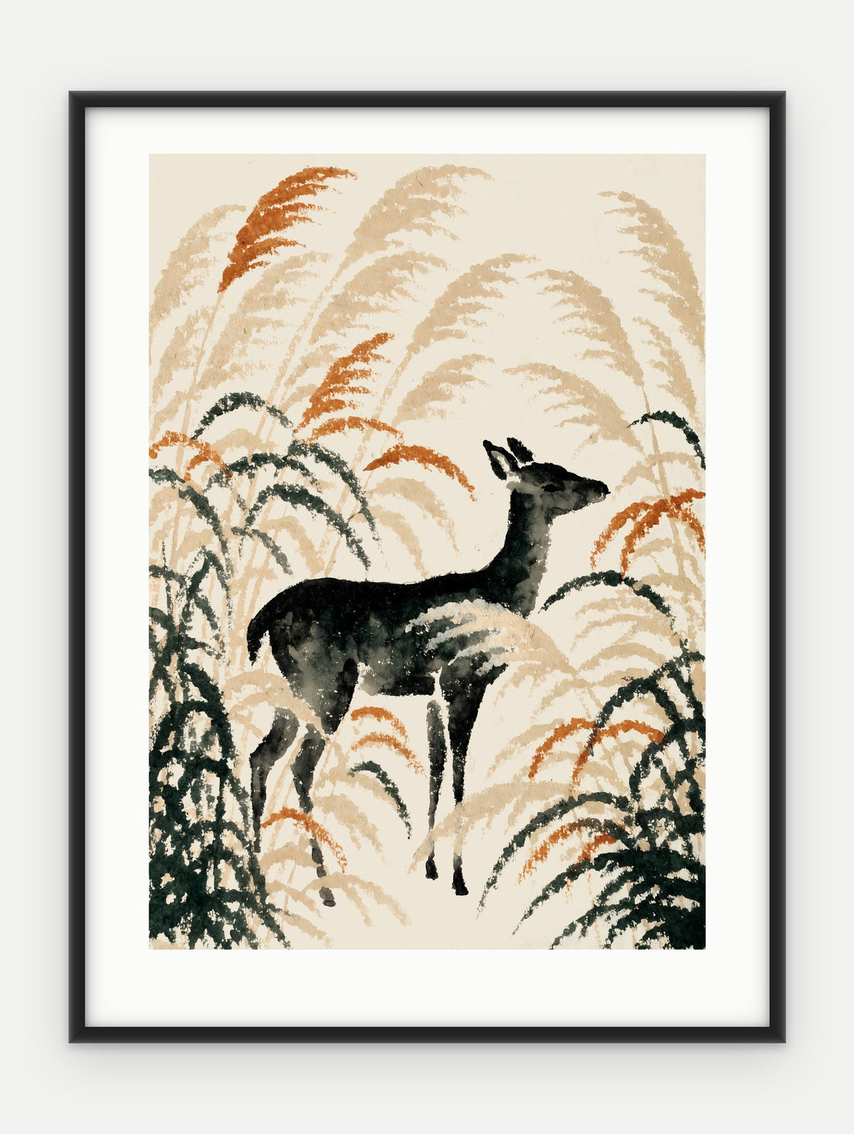 Plakat Jeleń w ramie, oprawa: aluminium czarne, z passe-partout, format 30 × 40 cm