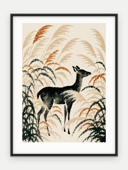 Plakat Jeleń w ramie, oprawa: aluminium czarne, z passe-partout, format 30 × 40 cm