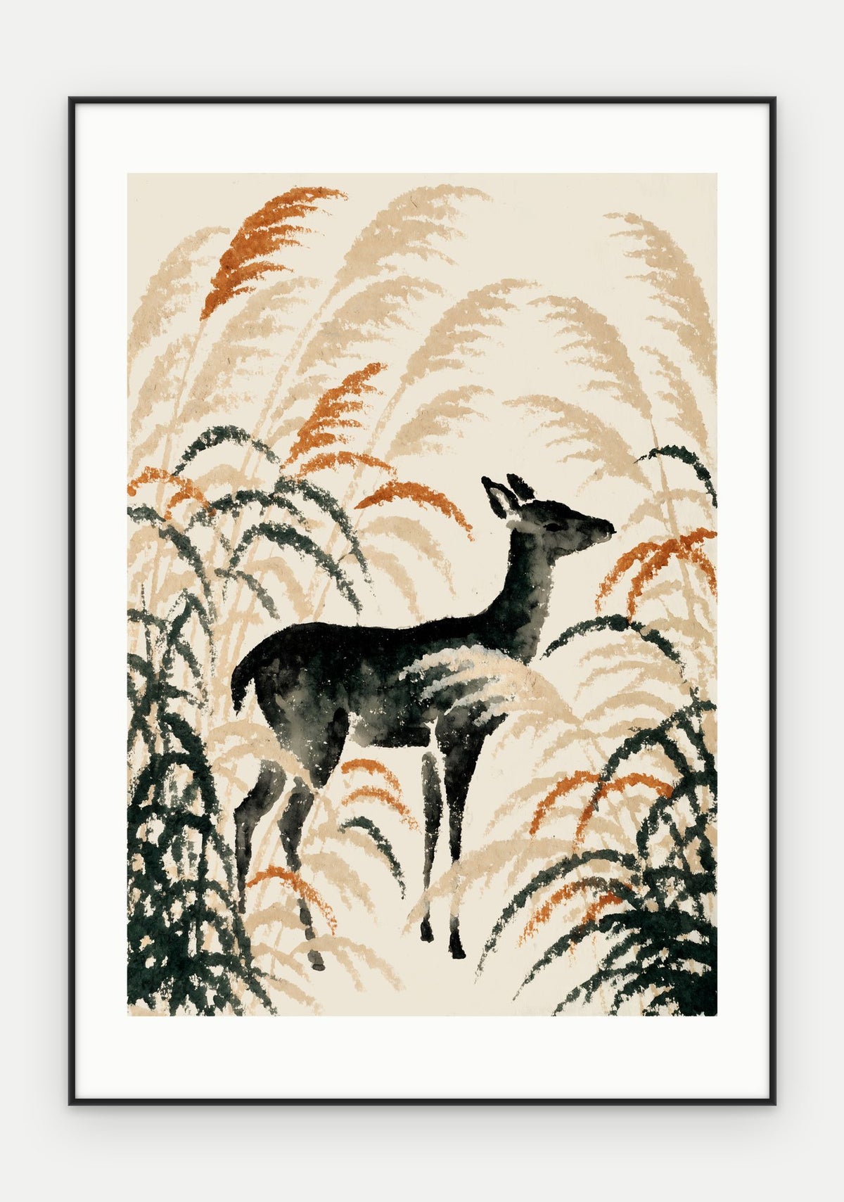 Plakat Jeleń w ramie, oprawa: aluminium czarne, z passe-partout, format 70 × 100 cm