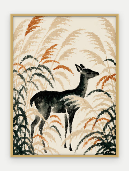 Plakat Jeleń w ramie, oprawa: aluminium złote, format 30 × 40 cm