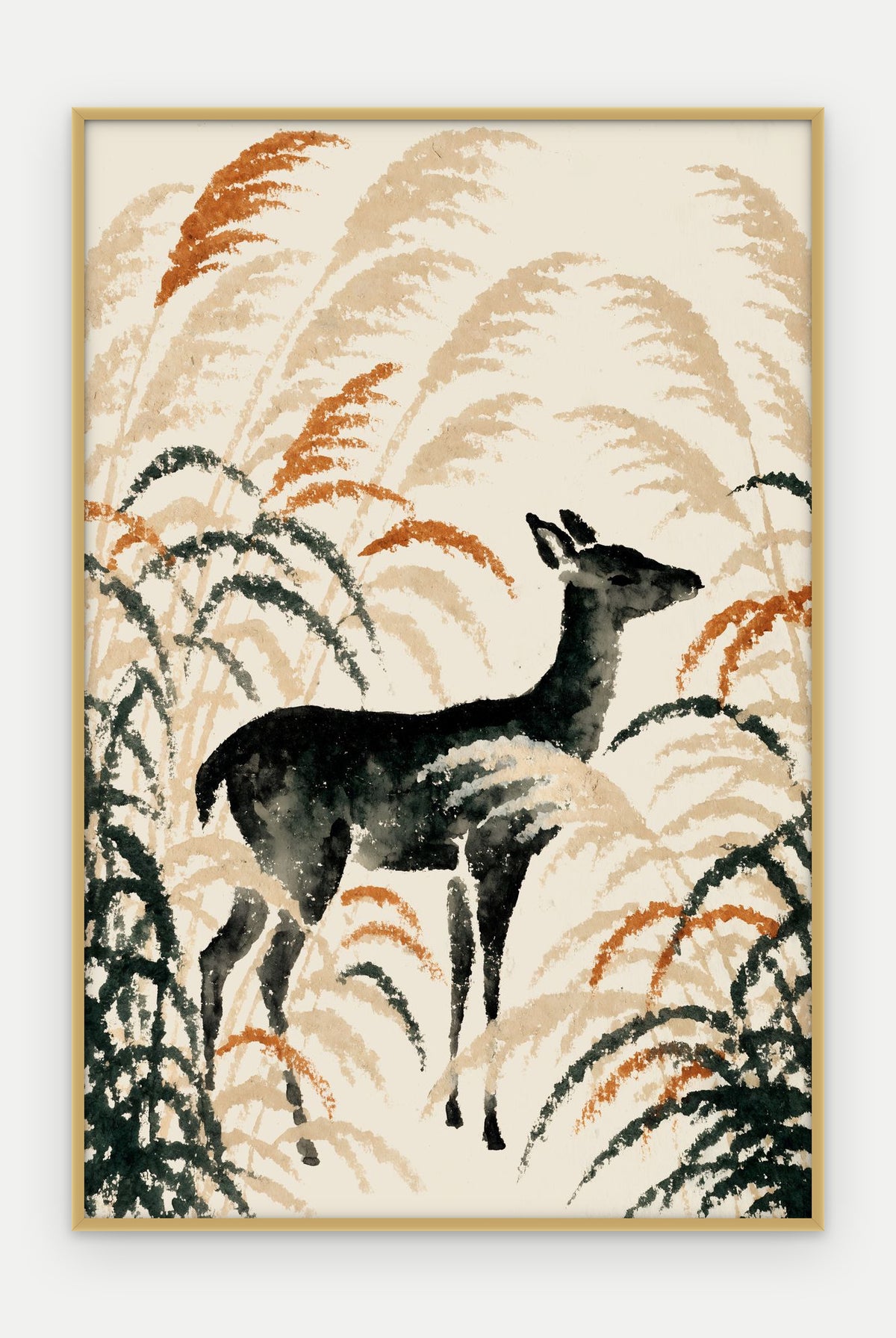Plakat Jeleń w ramie, oprawa: aluminium złote, format 40 × 60 cm