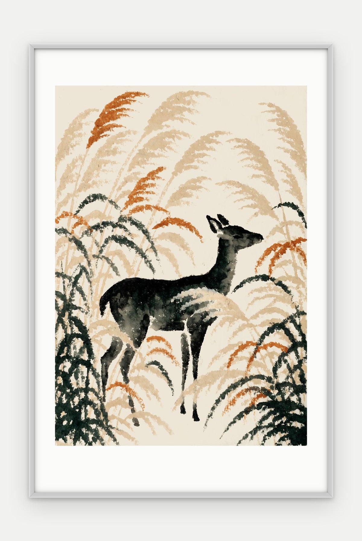 Plakat Jeleń w ramie, oprawa: aluminium srebrne, z passe-partout, format 40 × 60 cm