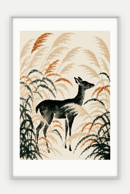 Plakat Jeleń w ramie, oprawa: aluminium srebrne, z passe-partout, format 40 × 60 cm