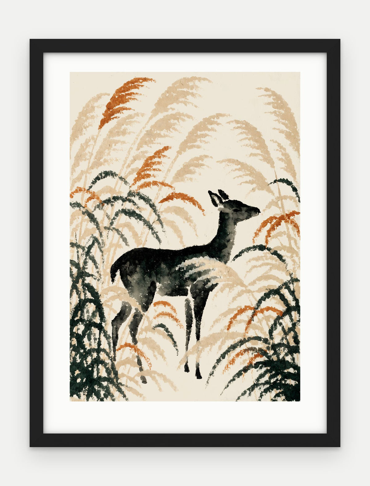 Plakat Jeleń w ramie, oprawa: drewno czarne, z passe-partout, format 30 × 40 cm