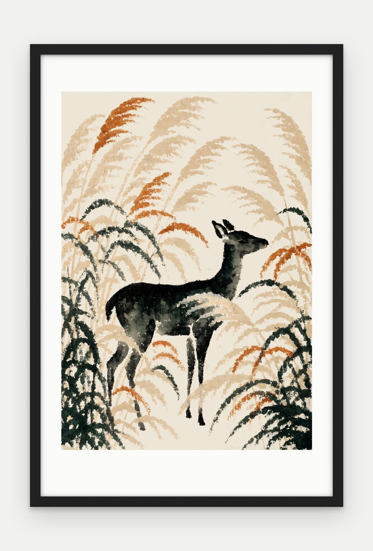 Plakat Jeleń w ramie, oprawa: drewno czarne, z passe-partout, format 40 × 60 cm