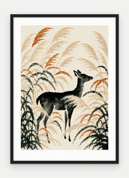 Plakat Jeleń w ramie, oprawa: drewno czarne, z passe-partout, format 50 × 70 cm