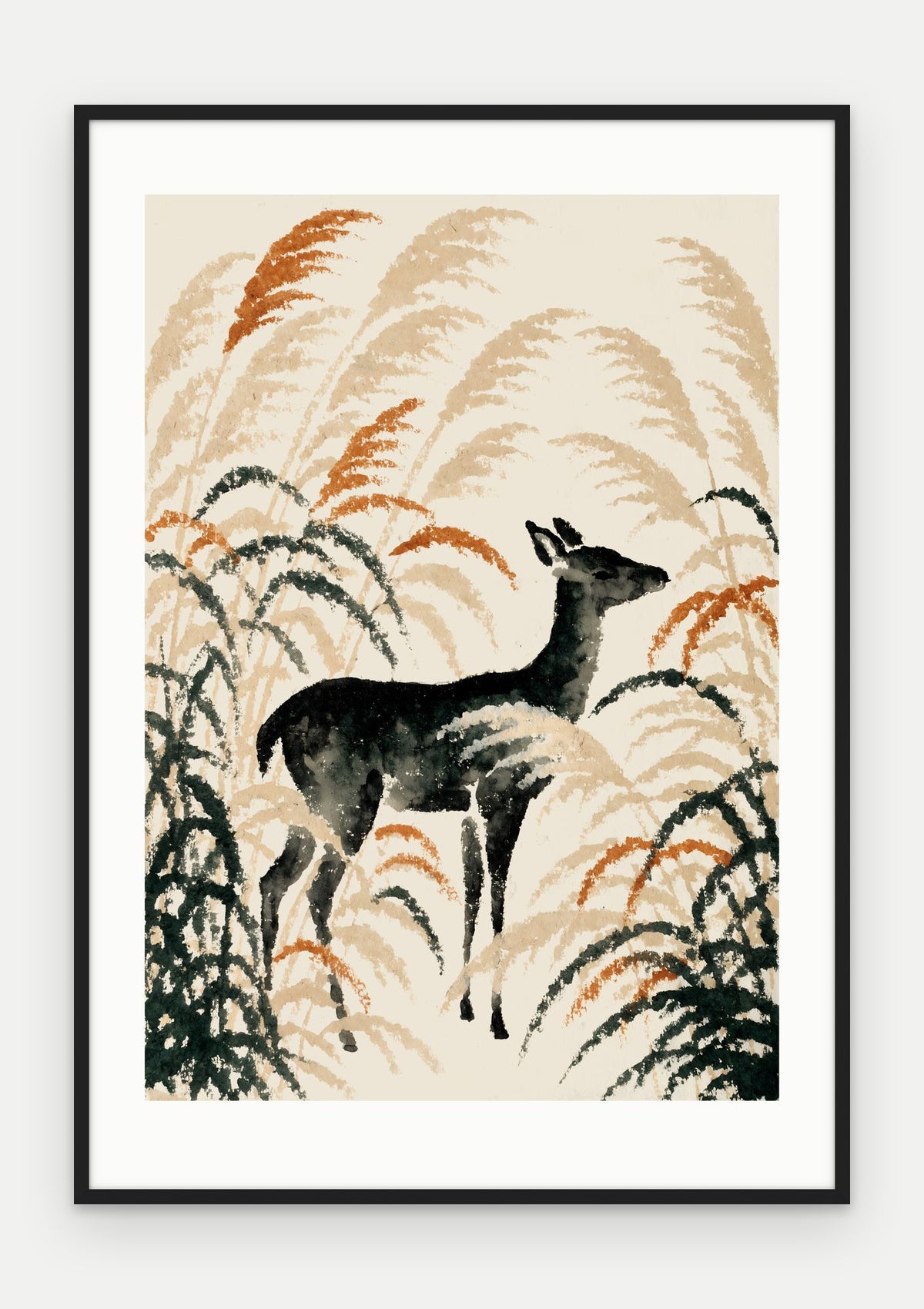 Plakat Jeleń w ramie, oprawa: drewno czarne, z passe-partout, format 70 × 100 cm