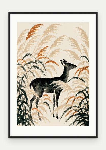 Plakat Jeleń w ramie, oprawa: drewno czarne, z passe-partout, format 70 × 100 cm