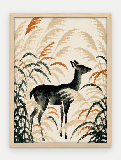 Plakat Jeleń w ramie, oprawa: drewno naturalne, format 30 × 40 cm