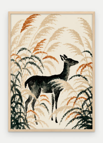 Plakat Jeleń w ramie, oprawa: drewno naturalne, format 50 × 70 cm
