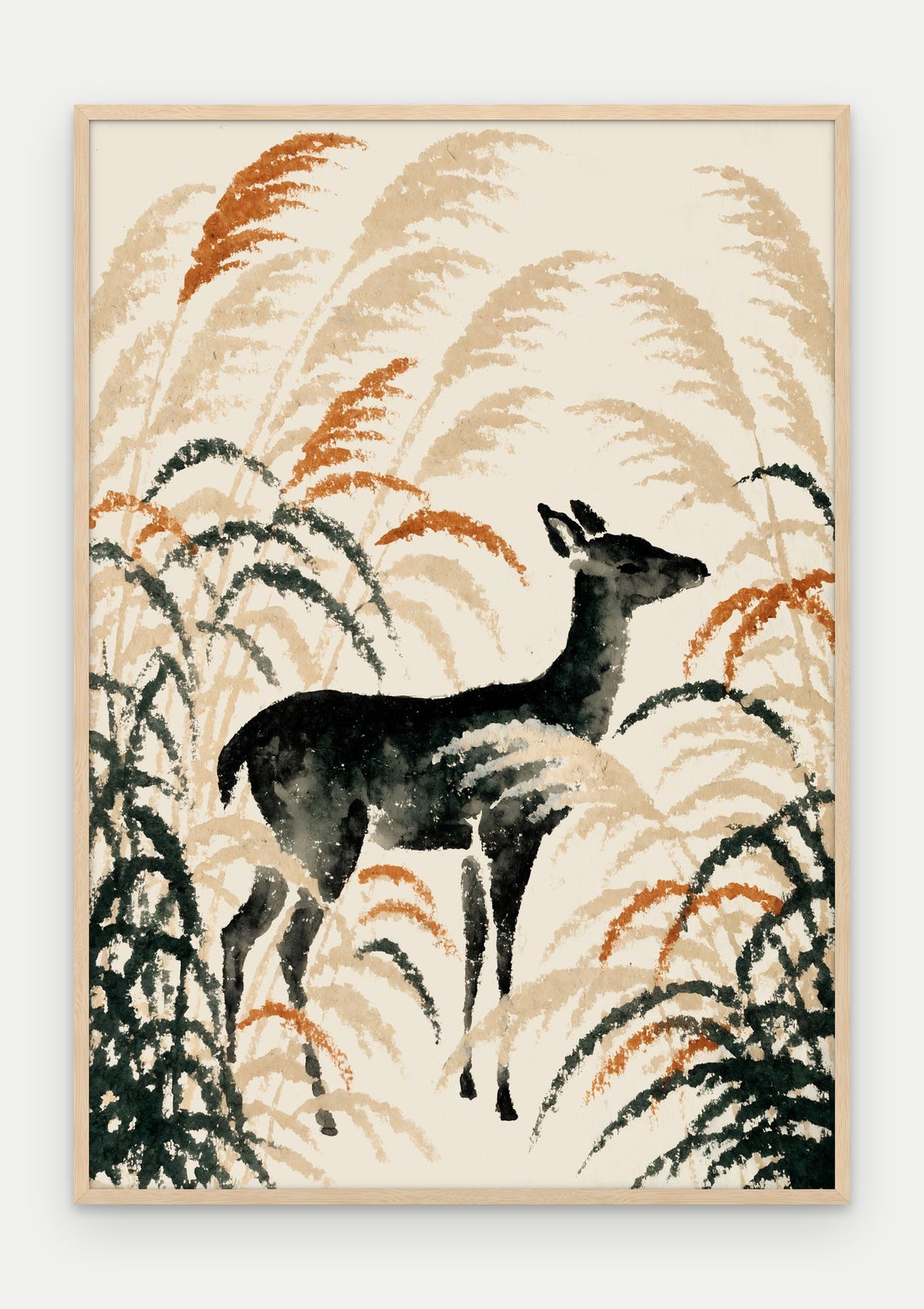 Plakat Jeleń w ramie, oprawa: drewno naturalne, format 70 × 100 cm