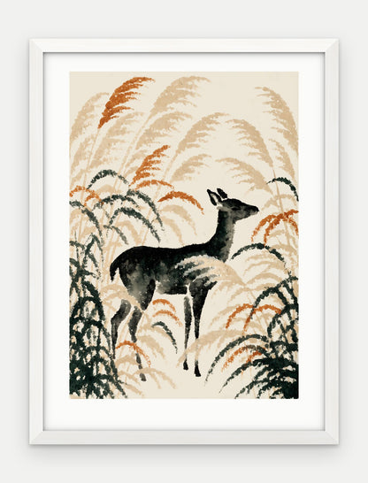 Plakat Jeleń w ramie, oprawa: drewno białe, z passe-partout, format 30 × 40 cm