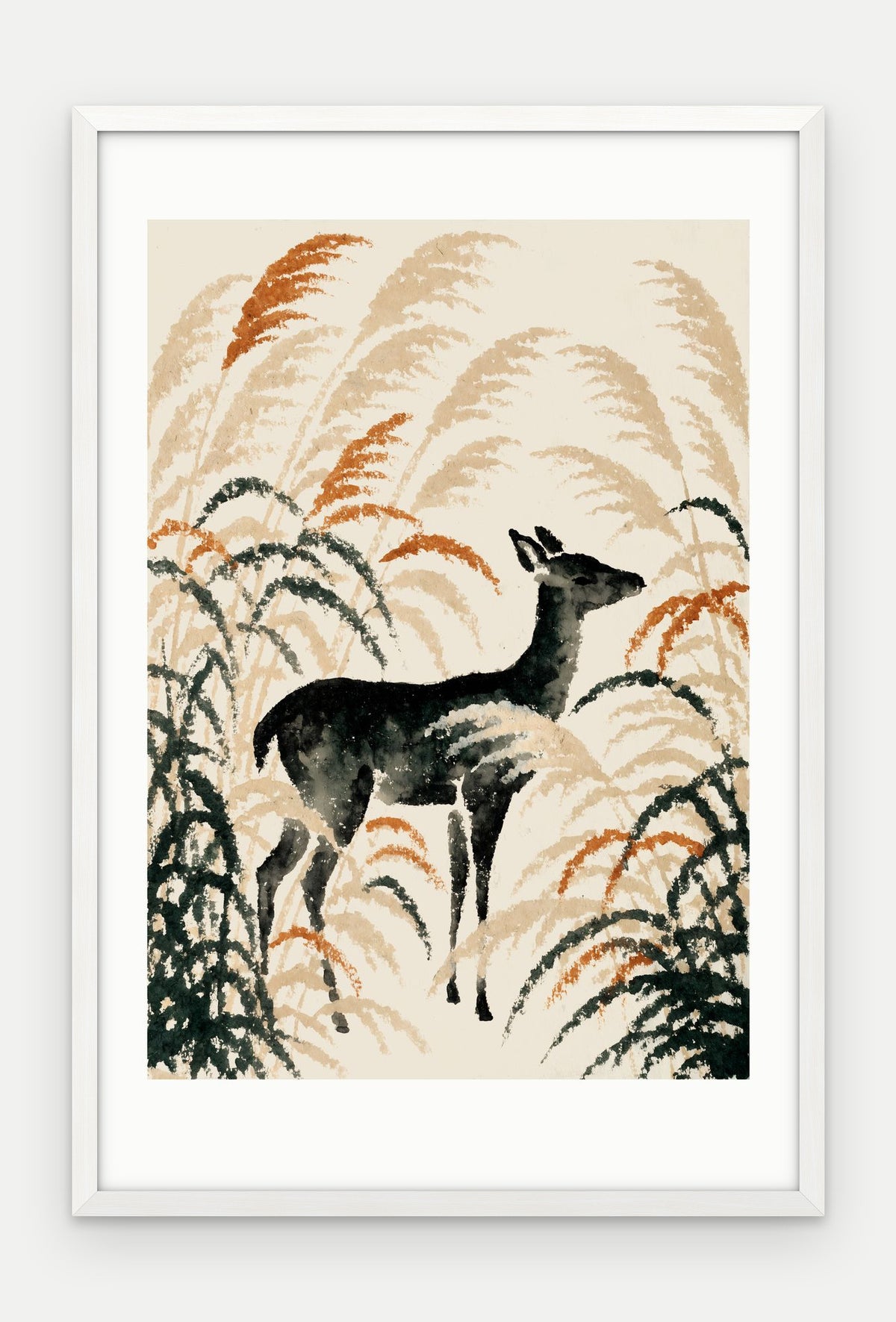 Plakat Jeleń w ramie, oprawa: drewno białe, z passe-partout, format 40 × 60 cm