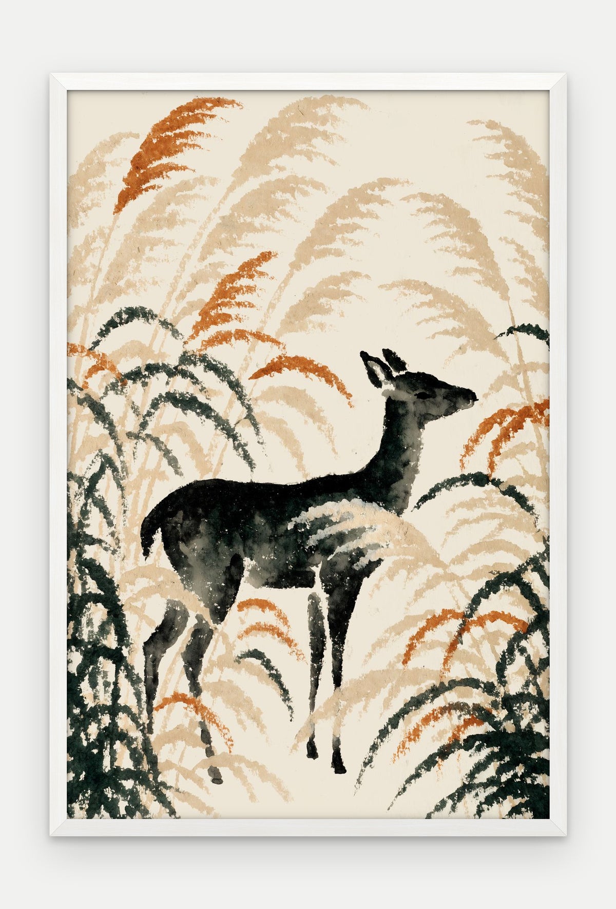 Plakat Jeleń w ramie, oprawa: drewno białe, format 40 × 60 cm