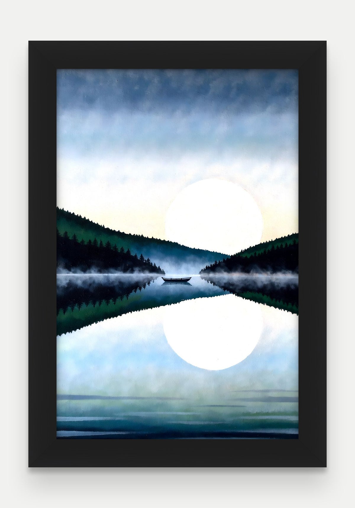 Obraz na płótnie Jezioro w ramie, oprawa: drewno czarne, format 20 × 30 cm