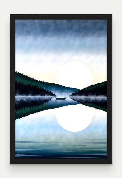 Obraz na płótnie Jezioro w ramie, oprawa: drewno czarne, format 40 × 60 cm