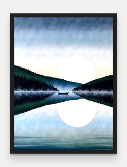Obraz na płótnie Jezioro w ramie, oprawa: drewno czarne, format 60 × 80 cm