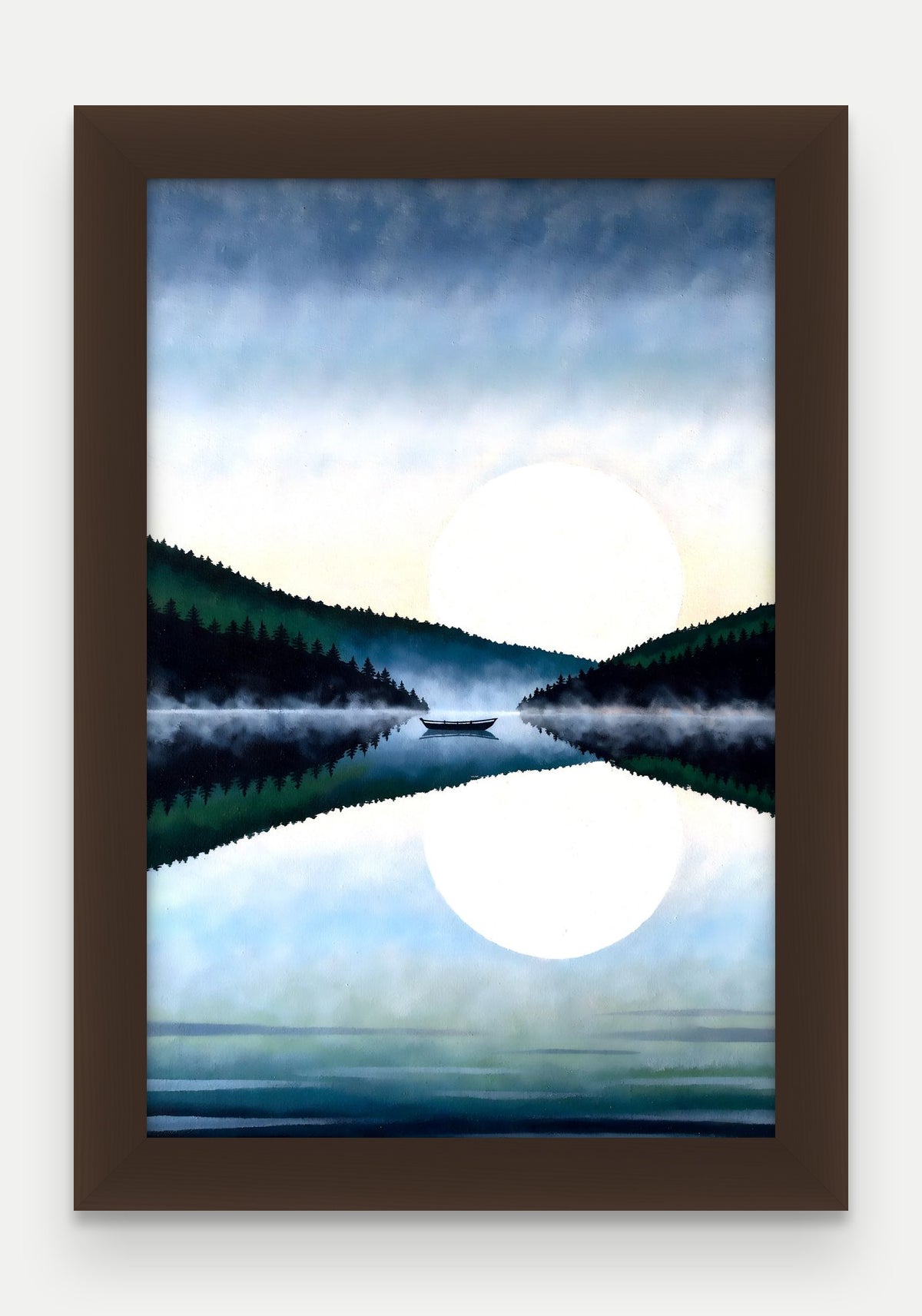 Obraz na płótnie Jezioro w ramie, oprawa: drewno brązowe, format 20 × 30 cm