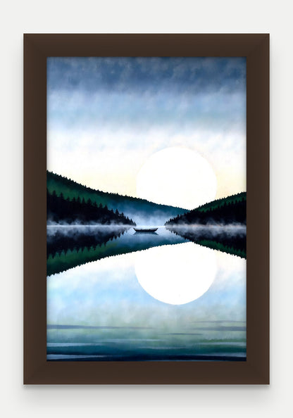 Obraz na płótnie Jezioro w ramie, oprawa: drewno brązowe, format 20 × 30 cm