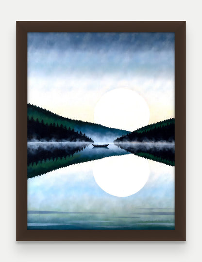 Obraz na płótnie Jezioro w ramie, oprawa: drewno brązowe, format 30 × 40 cm