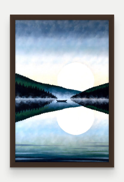 Obraz na płótnie Jezioro w ramie, oprawa: drewno brązowe, format 40 × 60 cm