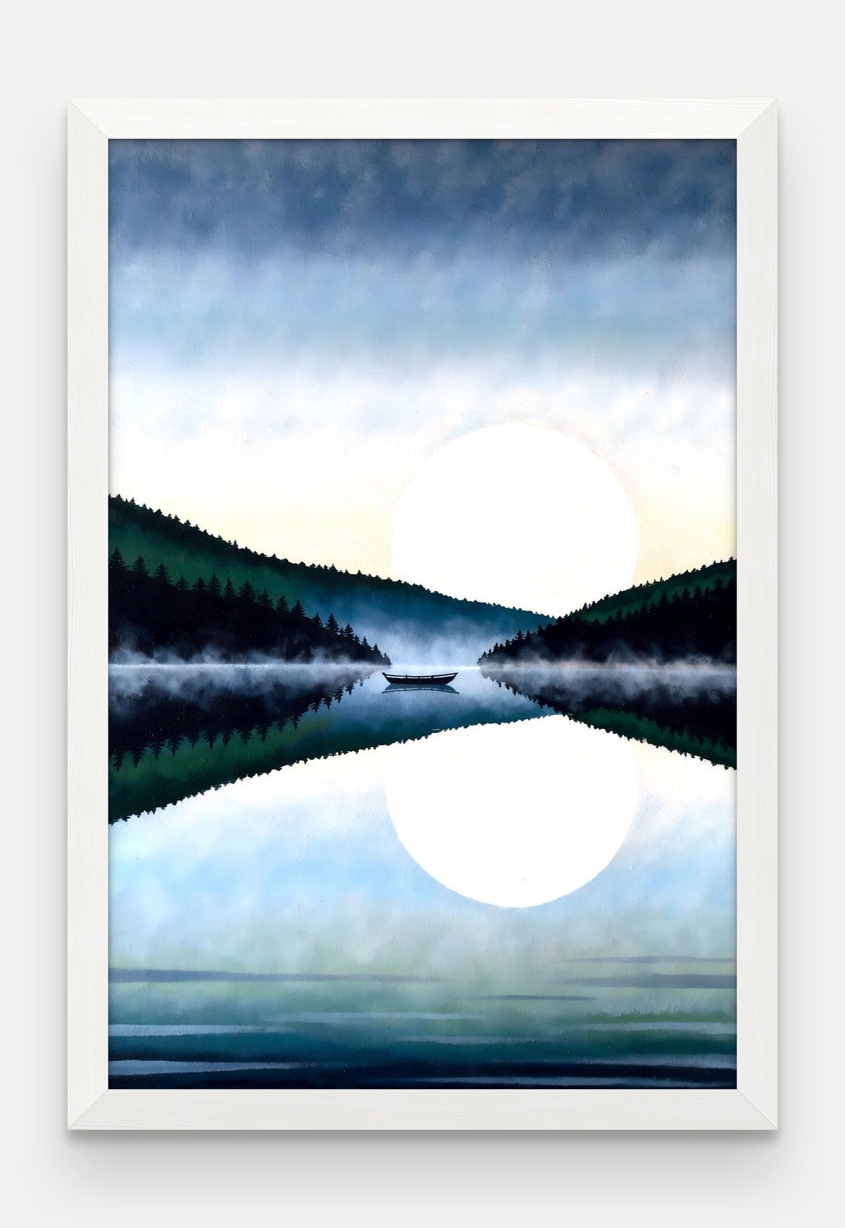 Obraz na płótnie Jezioro w ramie, oprawa: drewno białe, format 40 × 60 cm