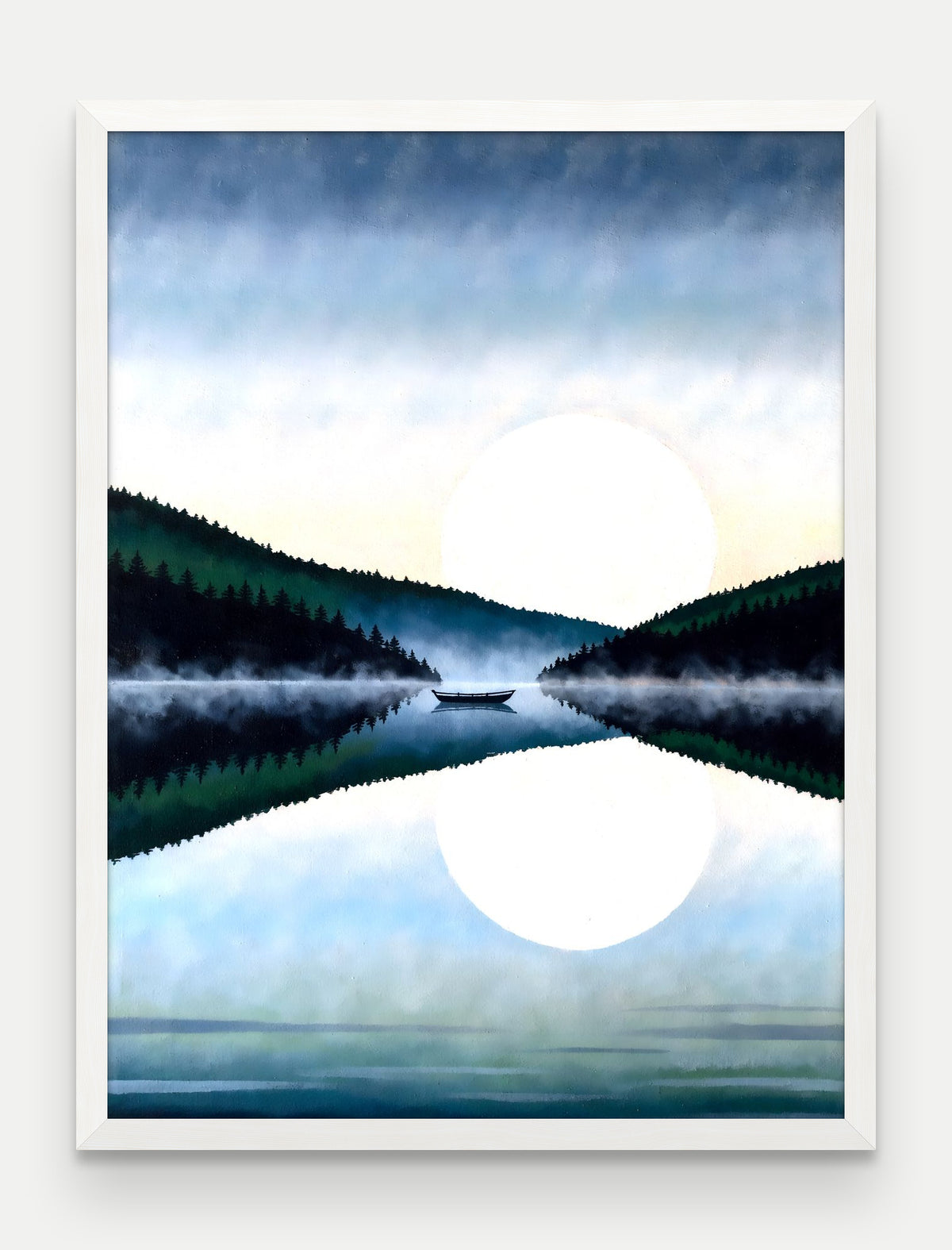 Obraz na płótnie Jezioro w ramie, oprawa: drewno białe, format 60 × 80 cm