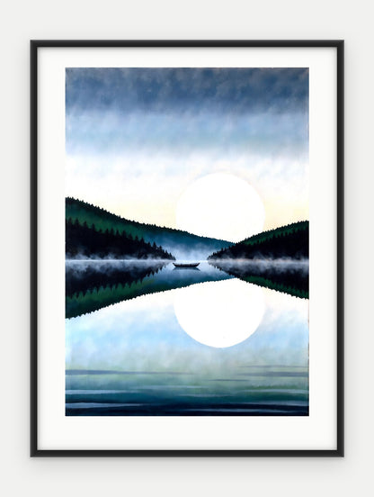 Plakat Jezioro w ramie, oprawa: aluminium czarne, z passe-partout, format 30 × 40 cm