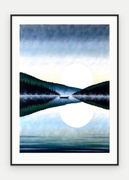 Plakat Jezioro w ramie, oprawa: aluminium czarne, z passe-partout, format 50 × 70 cm