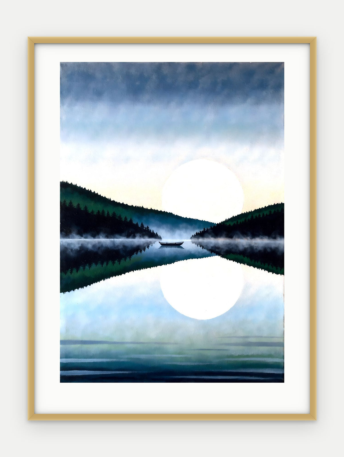 Plakat Jezioro w ramie, oprawa: aluminium złote, z passe-partout, format 30 × 40 cm