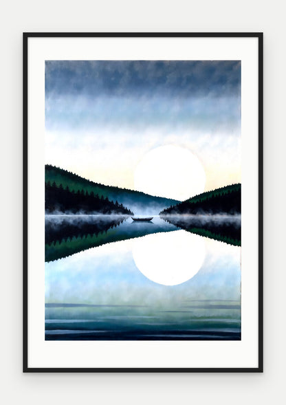 Plakat Jezioro w ramie, oprawa: drewno czarne, z passe-partout, format 70 × 100 cm