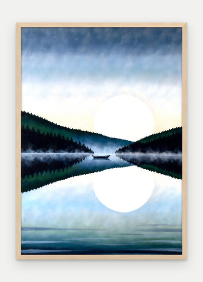 Plakat Jezioro w ramie, oprawa: drewno naturalne, format 50 × 70 cm