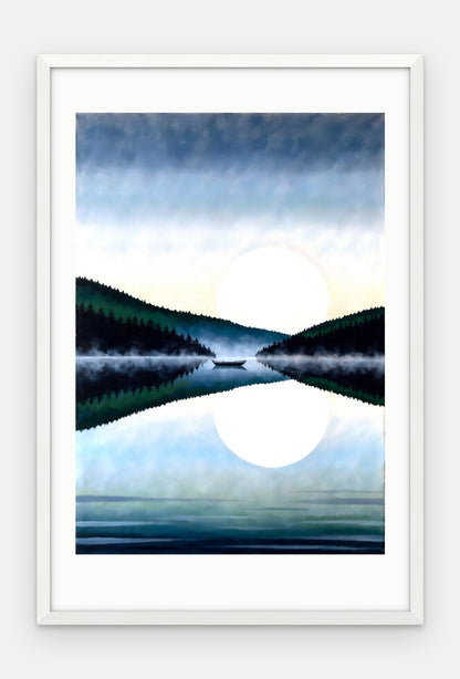 Plakat Jezioro w ramie, oprawa: drewno białe, z passe-partout, format 40 × 60 cm
