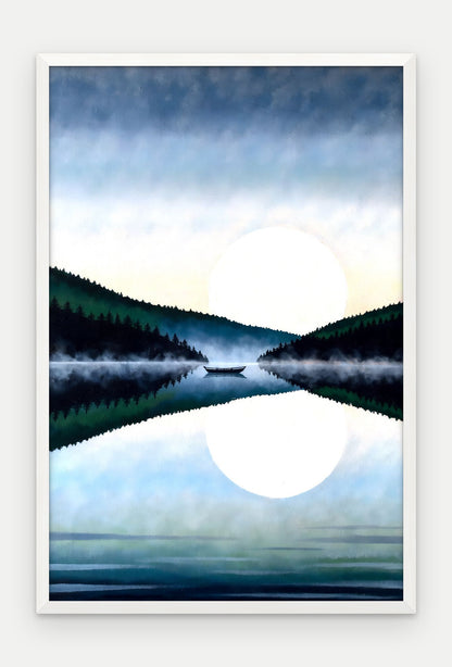 Plakat Jezioro w ramie, oprawa: drewno białe, format 40 × 60 cm