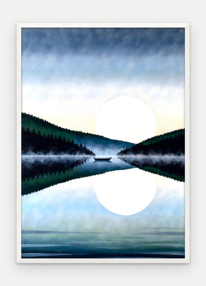 Plakat Jezioro w ramie, oprawa: drewno białe, format 50 × 70 cm