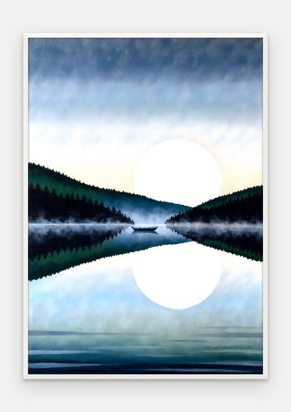 Plakat Jezioro w ramie, oprawa: drewno białe, format 70 × 100 cm