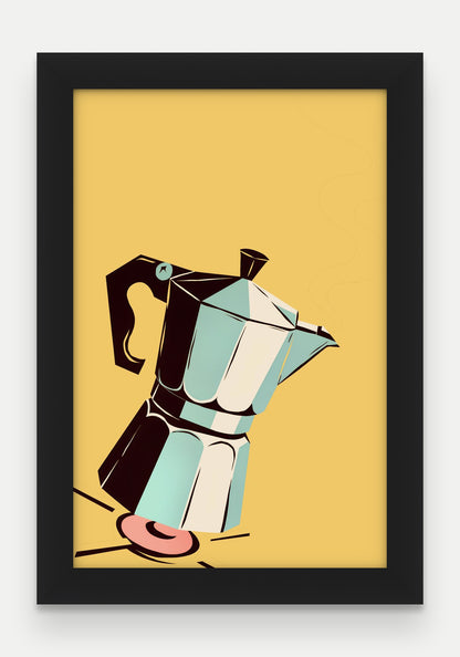 Obraz na płótnie Kawiarka na kuchence w ramie, oprawa: drewno czarne, format 20 × 30 cm