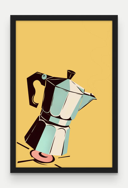 Obraz na płótnie Kawiarka na kuchence w ramie, oprawa: drewno czarne, format 40 × 60 cm