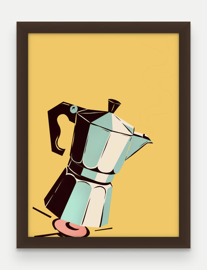 Obraz na płótnie Kawiarka na kuchence w ramie, oprawa: drewno brązowe, format 30 × 40 cm