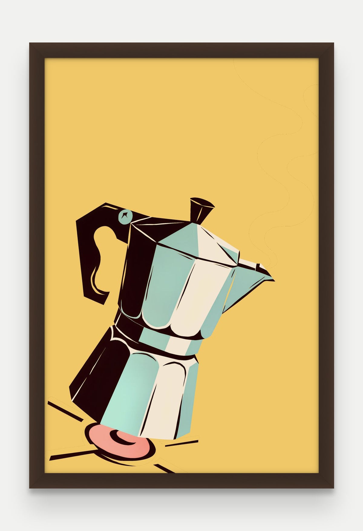 Obraz na płótnie Kawiarka na kuchence w ramie, oprawa: drewno brązowe, format 40 × 60 cm