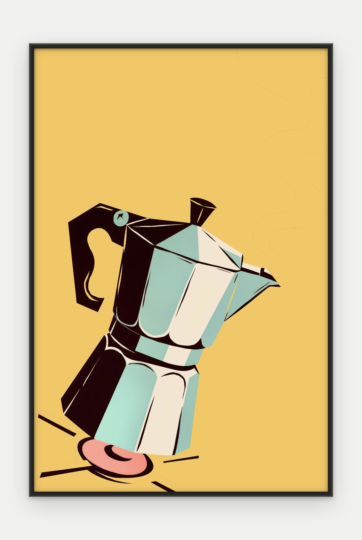 Plakat Kawiarka na kuchence w ramie, oprawa: aluminium czarne, format 40 × 60 cm