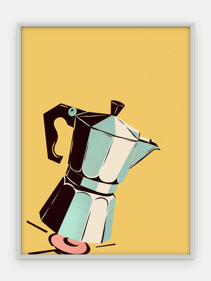 Plakat Kawiarka na kuchence w ramie, oprawa: aluminium srebrne, format 30 × 40 cm