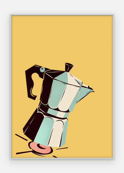 Plakat Kawiarka na kuchence w ramie, oprawa: aluminium srebrne, format 50 × 70 cm